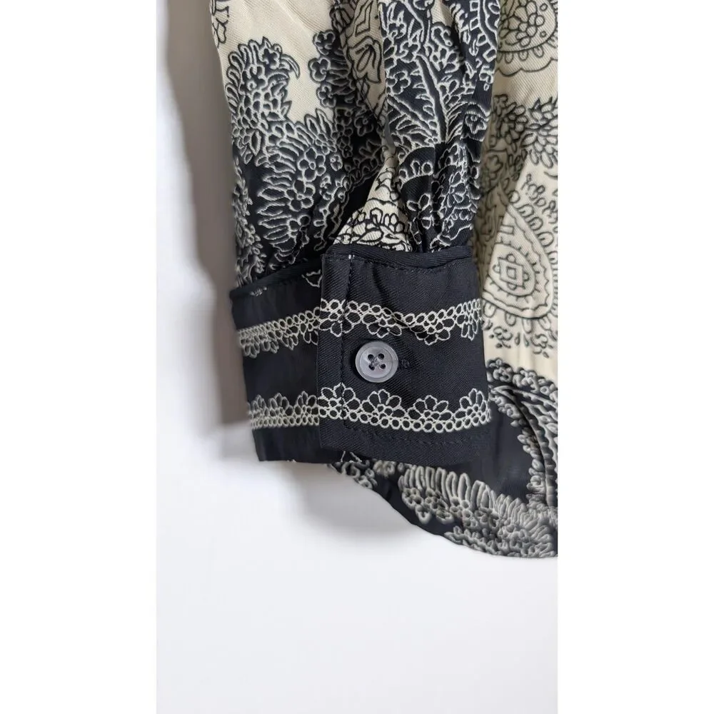J.Crew Paisley Scarf Print Drapey Camp Collar Shirt M Boho Chic Black Cream